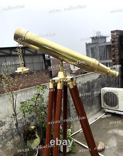 Nautical New Vintage Style Brass Binocular 18'' Inch With Wooden Tripod Stand