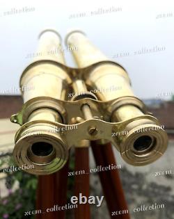 Nautical New Vintage Style Brass Binocular 18'' Inch With Wooden Tripod Stand