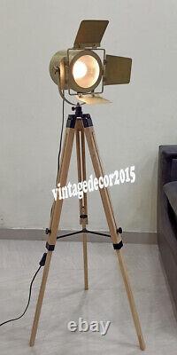Nautical Searchlight Modern Industrial Vintage Wooden Stand Tripod Floor Lamp