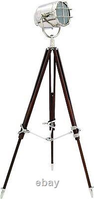 Nautical Searchlight Vintage Style Floor Lamp Wooden Tripod Stand Rustic
