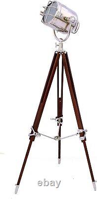 Nautical Searchlight Vintage Style Floor Lamp Wooden Tripod Stand Rustic