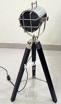 Nautical Searchlight Vintage Style Spotlight table Lamp with Wooden Tripod Stand