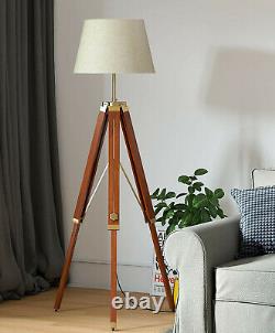 Nautical Shade Lamp Adjustable Wooden Tripod Stand Vintage Floor Lamp Stand Gift