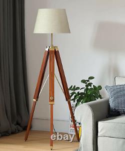 Nautical Shade Lamp Adjustable Wooden Tripod Stand Vintage Floor Lamp Stand Gift