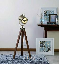 Nautical Spotlight Floor Lamp Light Wooden Tripod Stand Searchlight Vintage Lamp