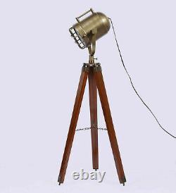 Nautical Spotlight Floor Lamp Light Wooden Tripod Stand Vintage Lamp Home Decor