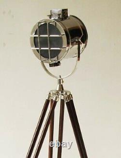 Nautical Spotlight Floor Lamp Searchlight Lamp Vintage Wooden Tripod Lamp Stand