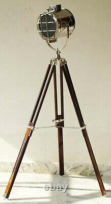Nautical Spotlight Floor Lamp Searchlight Vintage Wooden Tripod Stand Lamp Gift