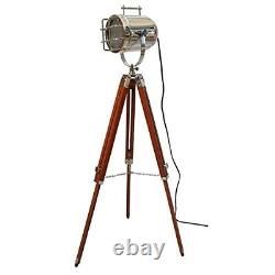 Nautical Spotlight Floor Lamp Vintage Wooden Tripod Stand Lamp Searchlight Lamps