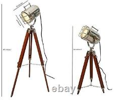 Nautical Spotlight Floor Lamp Vintage Wooden Tripod Stand Lamp Searchlight Lamps