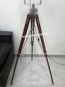 Nautical Spotlight Floor Lamp Wooden Vintage With Wooden Tripod Home Decor Lamp