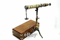 Nautical Telescope Vintage Spyglass with Table Tripod Adjustable in Wooden Box