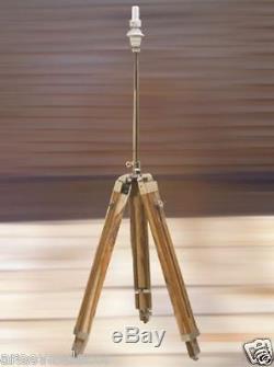Nautical Tripod Teak Wood Floor Lamp Vintage Light Home Decor Use With Shade