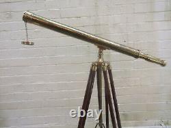 Nautical Vintage 39 Antique Brass Telescope With Wooden Tripod Stand Home Decor