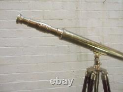 Nautical Vintage 39 Antique Brass Telescope With Wooden Tripod Stand Home Decor