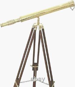 Nautical Vintage Antique Decorative Solid Brass Telescope with Wooden Gift Tripod