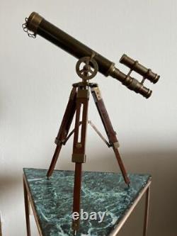 Nautical Vintage Antique Solid Brass Telescope with Wooden Tripod Halloween Gifts