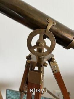 Nautical Vintage Antique Solid Brass Telescope with Wooden Tripod Halloween Gifts