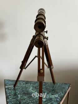 Nautical Vintage Antique Solid Brass Telescope with Wooden Tripod Halloween Gifts