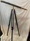 Nautical Vintage Brass Withwood Inlaid Floor Standing Telescope With Tripod