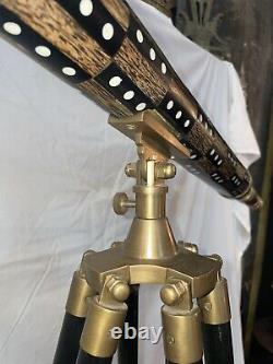 Nautical Vintage Brass Withwood Inlaid Floor Standing Telescope With tripod