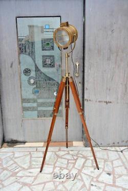 Nautical Vintage Classic Floor Light, Lamp Wooden Tripod Stand Adjustable