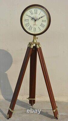 Nautical Vintage Clock With brown Wooden Tripod Stand Home Decor Christmas Gift