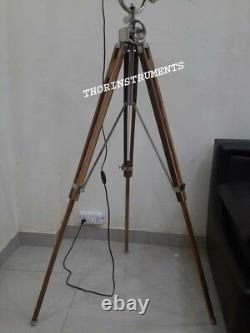 Nautical Vintage Collectible Spot Light Floor Lamp With Wooden Tripod Stand