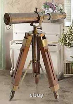 Nautical Vintage Decorative Solid Brass Telescope with Wooden Tripod Antique Gifts