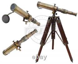 Nautical Vintage Decorative Solid Brass Telescope with Wooden Tripod Antique Gifts