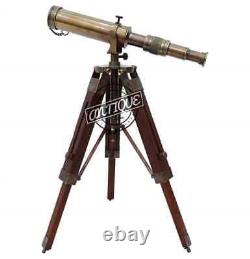 Nautical Vintage Decorative Solid Brass Telescope with Wooden Tripod Antique Gifts