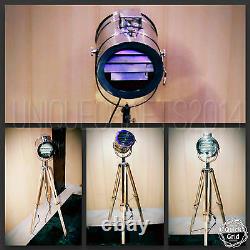 Nautical Vintage Designer Floor Lamp Wooden Tripod Decorative Search Light Item