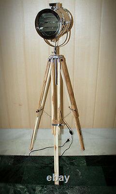 Nautical Vintage Designer Floor Lamp Wooden Tripod Decorative Search Light Item