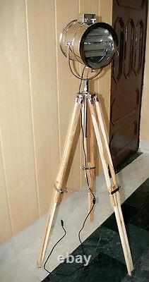 Nautical Vintage Designer Floor Lamp Wooden Tripod Decorative Search Light Item