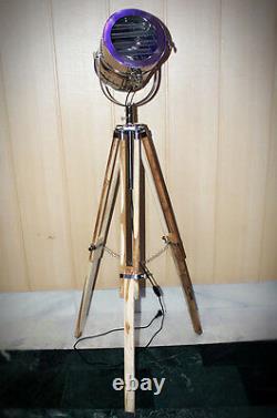 Nautical Vintage Designer Floor Lamp Wooden Tripod Decorative Search Light Item