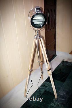 Nautical Vintage Designer Floor Lamp Wooden Tripod Decorative Search Light Item