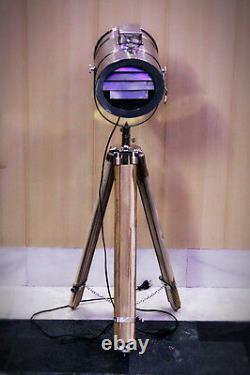 Nautical Vintage Designer Floor Lamp Wooden Tripod Decorative Search Light Item