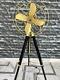 Nautical Vintage Fan 14' Electric Tripod Antique Stand Brass With Wooden Floor