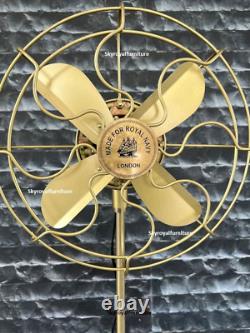 Nautical Vintage Fan 14' Electric Tripod Antique Stand Brass With Wooden Floor
