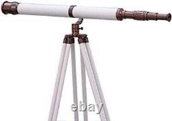 Nautical Vintage Floor Standing 39 Telescope With White Wooden Tripod Stand Item