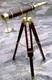 Nautical Vintage Floor Standing Marine Wood/brass Telescope With Wood Tripod