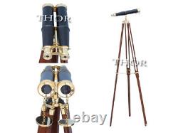 Nautical Vintage Floor Top Brass Telescope with Wooden Tripod Stand