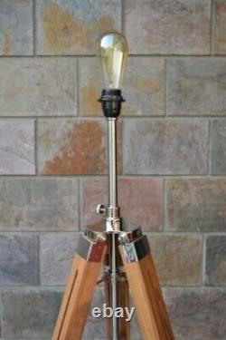 Nautical Vintage Look Tripod Floor Lamp Antique Lamp Stand Shade Lamp Wooden