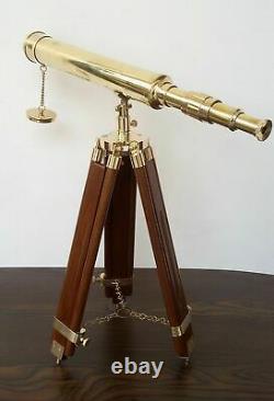 Nautical Vintage Marine Brass Finish Floor Standing Telescope With Wood tripod