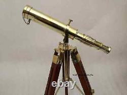 Nautical Vintage Marine Brass Maritime Telescope With Tripod Wood Stand