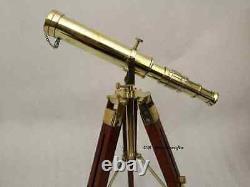 Nautical Vintage Marine Brass Maritime Telescope With Tripod Wood Stand