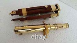 Nautical Vintage Marine Brass Maritime Telescope With Tripod Wood Stand