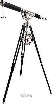 Nautical Vintage Solid Brass Marine Black Leather Telescope with Tripod Stand