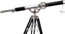 Nautical Vintage Solid Brass Marine Black Leather Telescope with Tripod Stand