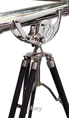 Nautical Vintage Solid Brass Marine Black Leather Telescope with Tripod Stand